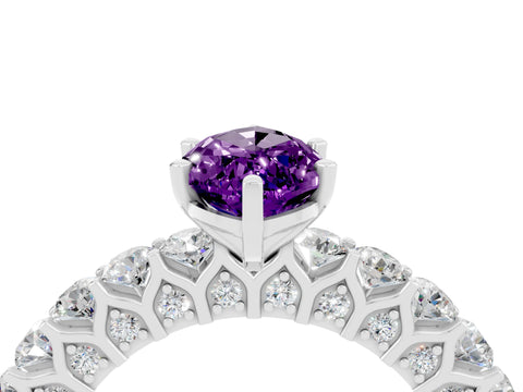 White gold Marquise Cut Amethyst Solitaire Ring with Shared Prong Pavé Band and Four-Prong Setting_4