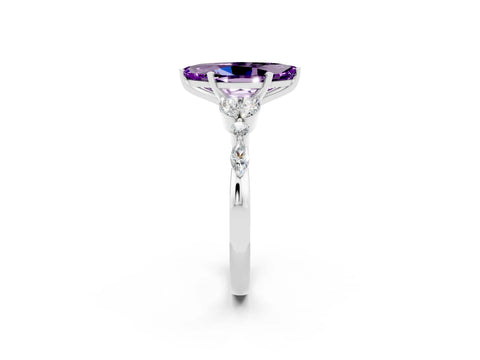 White gold Marquise Cut Amethyst Solitaire Ring with Side Stones and Four-Prong Setting_26