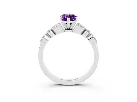 White gold Marquise Cut Amethyst Solitaire Ring with Side Stones and Four-Prong Setting_27