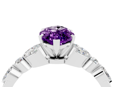 White gold Marquise Cut Amethyst Solitaire Ring with Side Stones and Four-Prong Setting_28