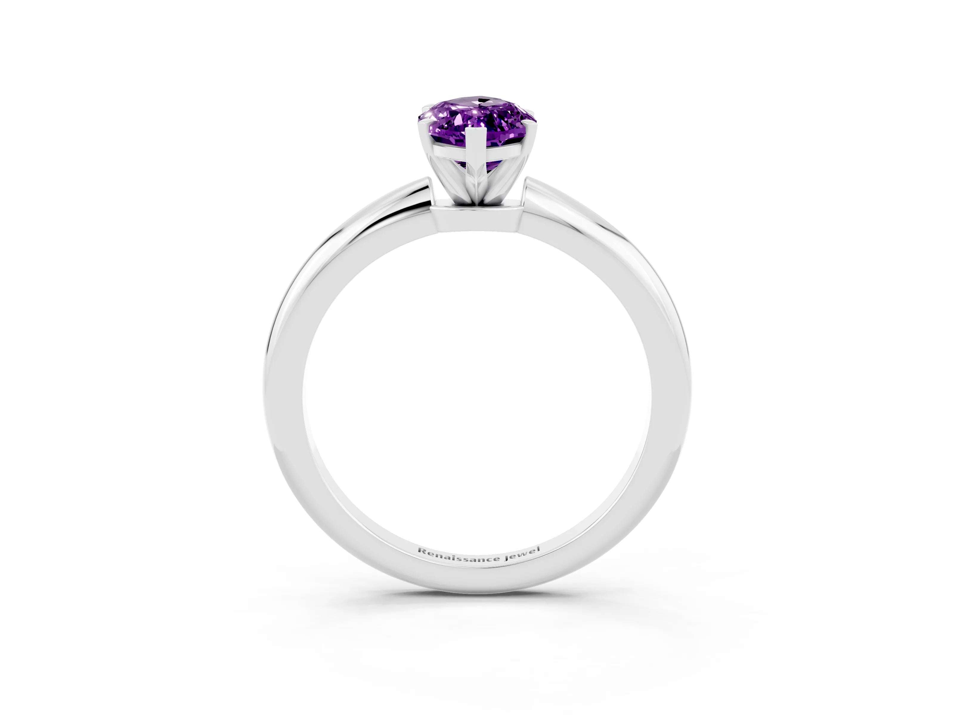 White gold Marquise Cut Amethyst Solitaire Ring with Six-Prong Setting and Classic Band_3