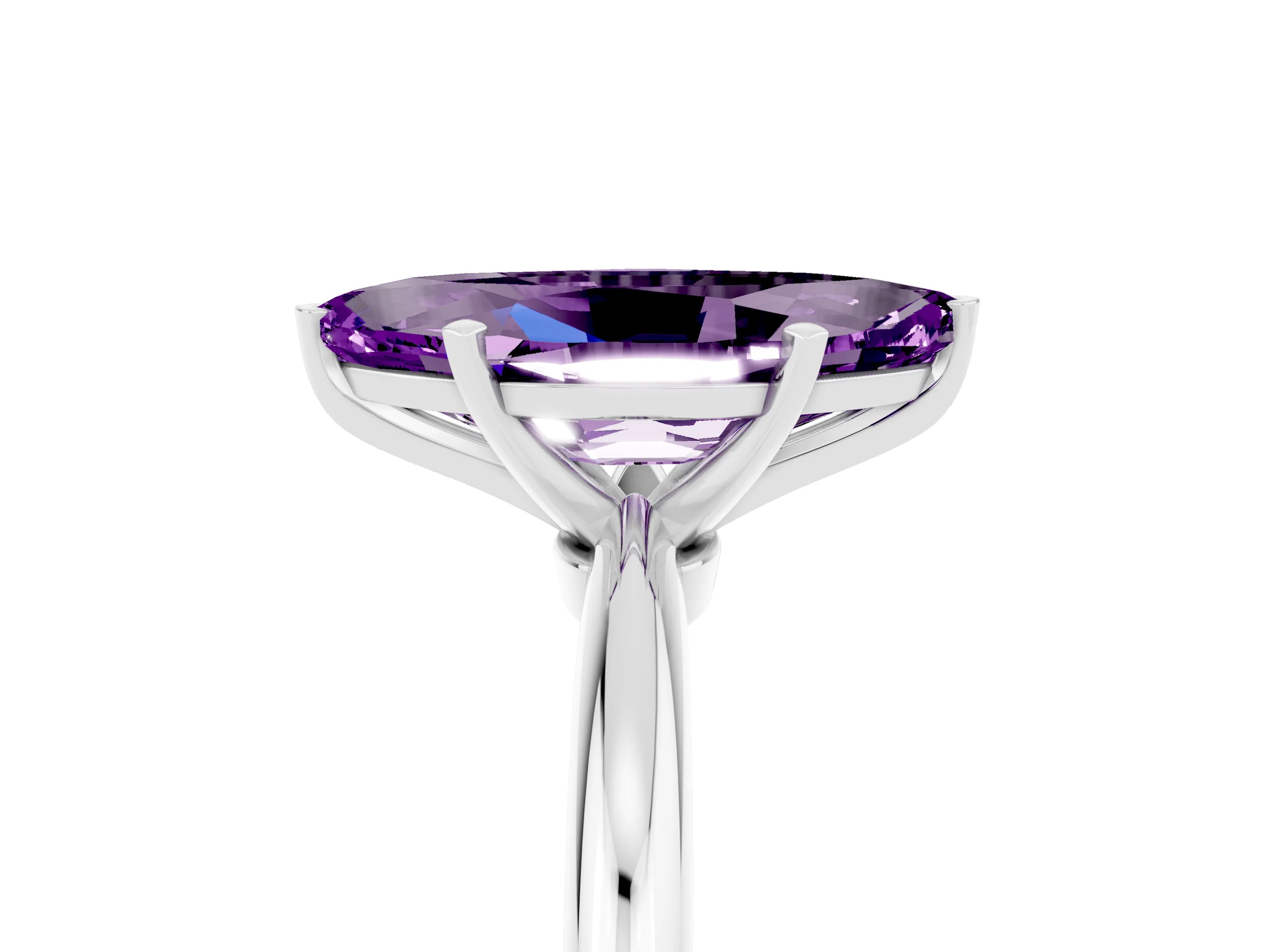 White gold Marquise Cut Amethyst Solitaire Ring with Six-Prong Setting and Classic Band_5
