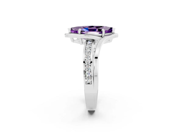 Platinum Marquise Cut Amethyst Solitaire Ring with Split Shank and Prong Setting