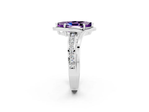 White gold Marquise Cut Amethyst Solitaire Ring with Split Shank and Prong Setting_2