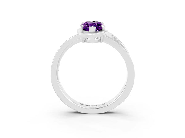 Platinum Marquise Cut Amethyst Solitaire Ring with Split Shank and Prong Setting