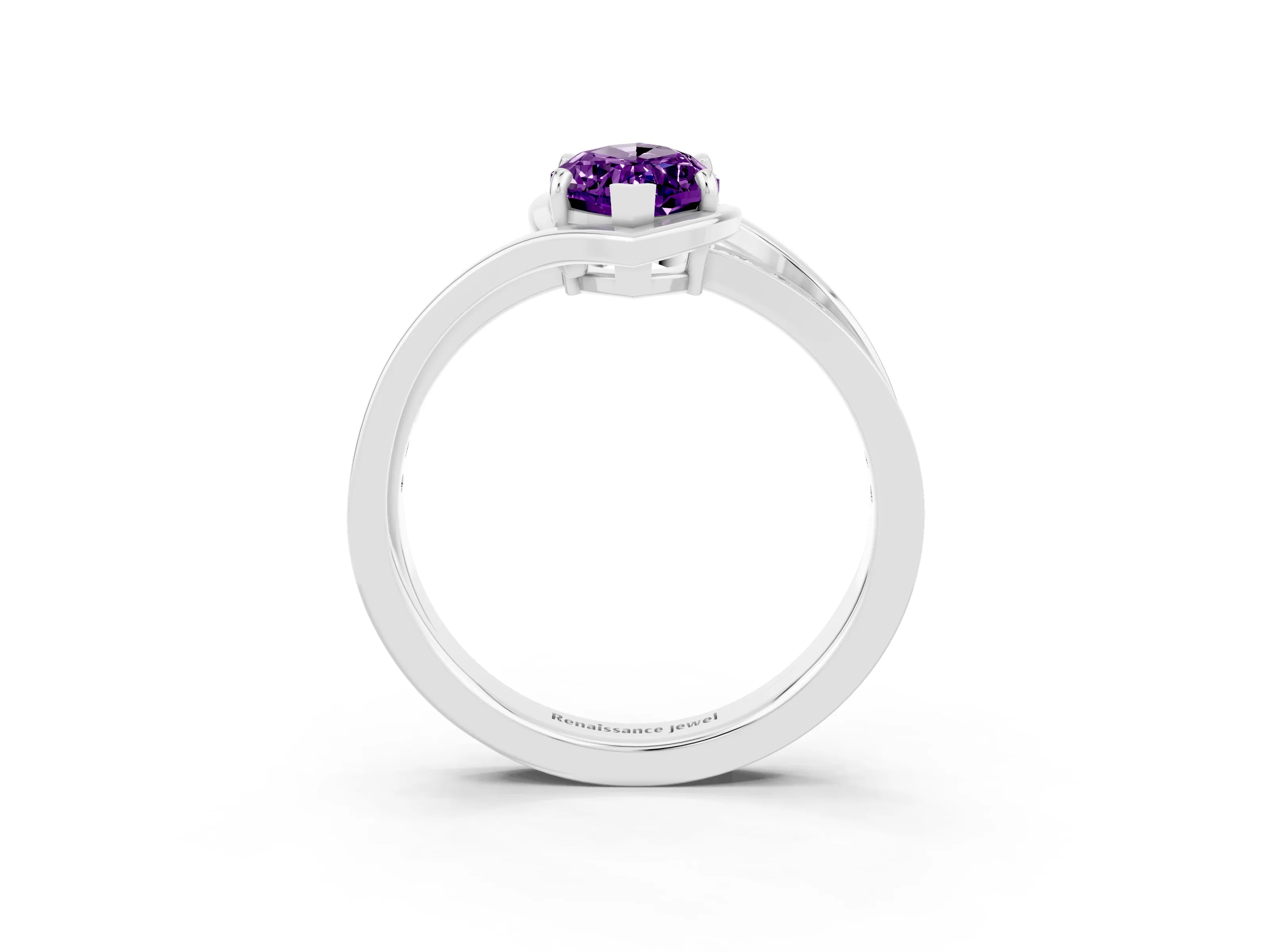 White gold Marquise Cut Amethyst Solitaire Ring with Split Shank and Prong Setting_3