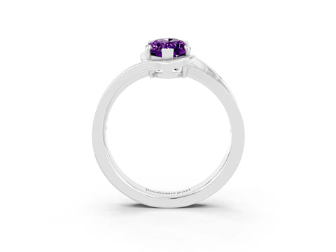 White gold Marquise Cut Amethyst Solitaire Ring with Split Shank and Prong Setting_3
