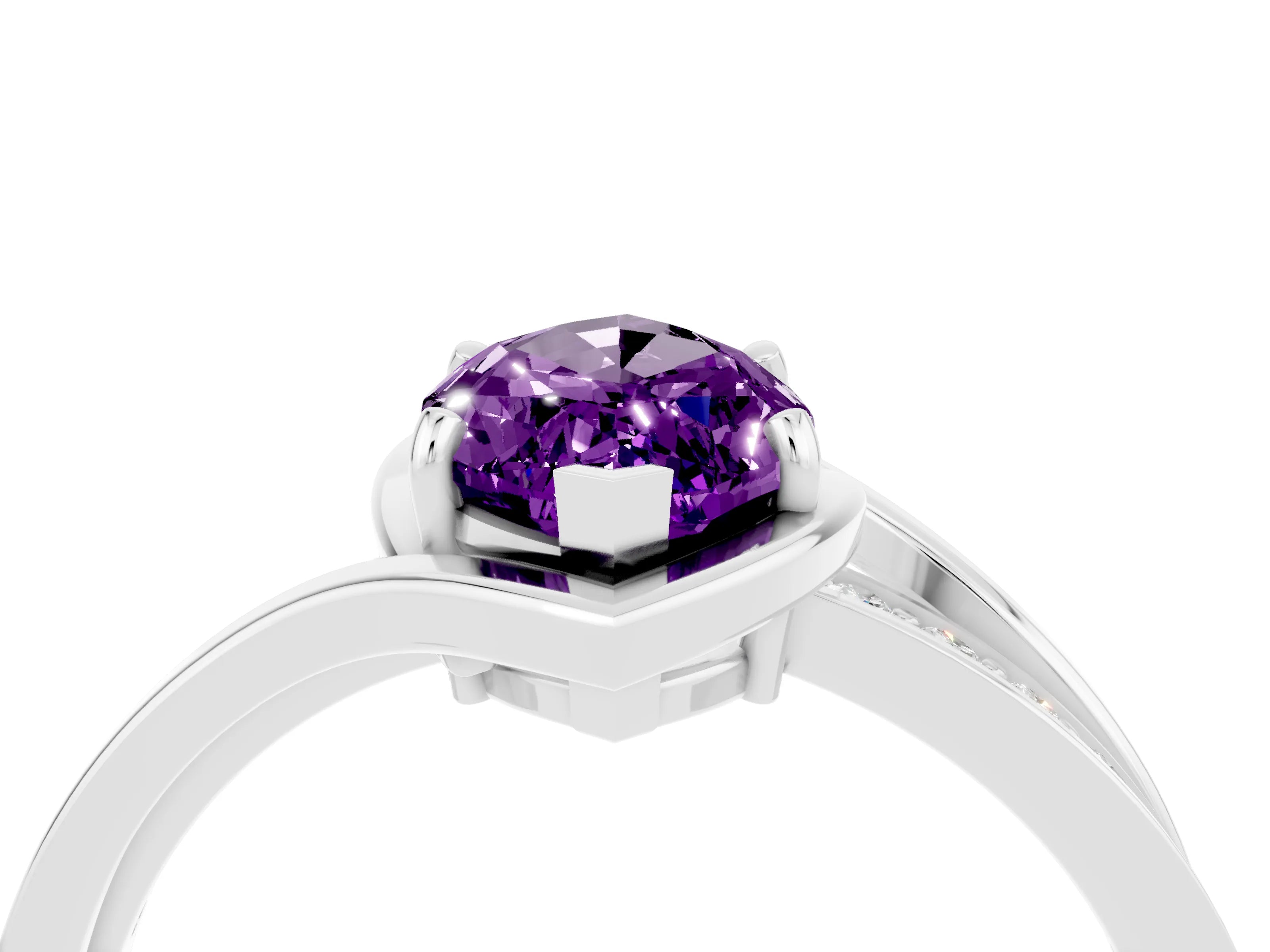 White gold Marquise Cut Amethyst Solitaire Ring with Split Shank and Prong Setting_4