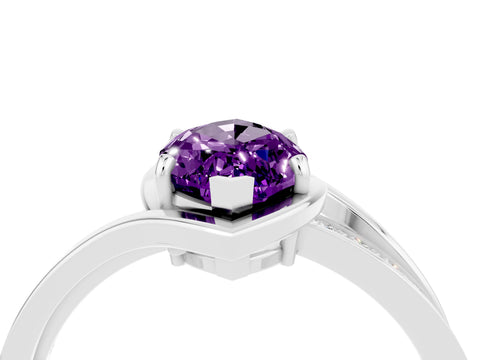 White gold Marquise Cut Amethyst Solitaire Ring with Split Shank and Prong Setting_4