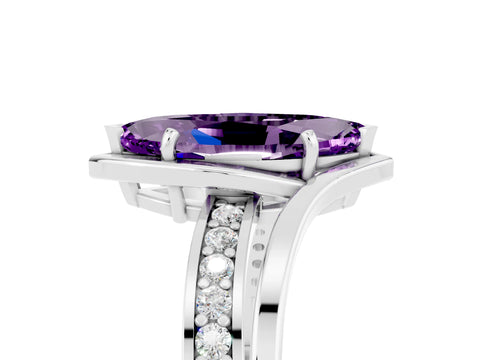 White gold Marquise Cut Amethyst Solitaire Ring with Split Shank and Prong Setting_5