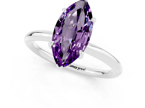 White gold Marquise Cut Amethyst Solitaire Ring with Thin Band and Four-Prong Setting_13