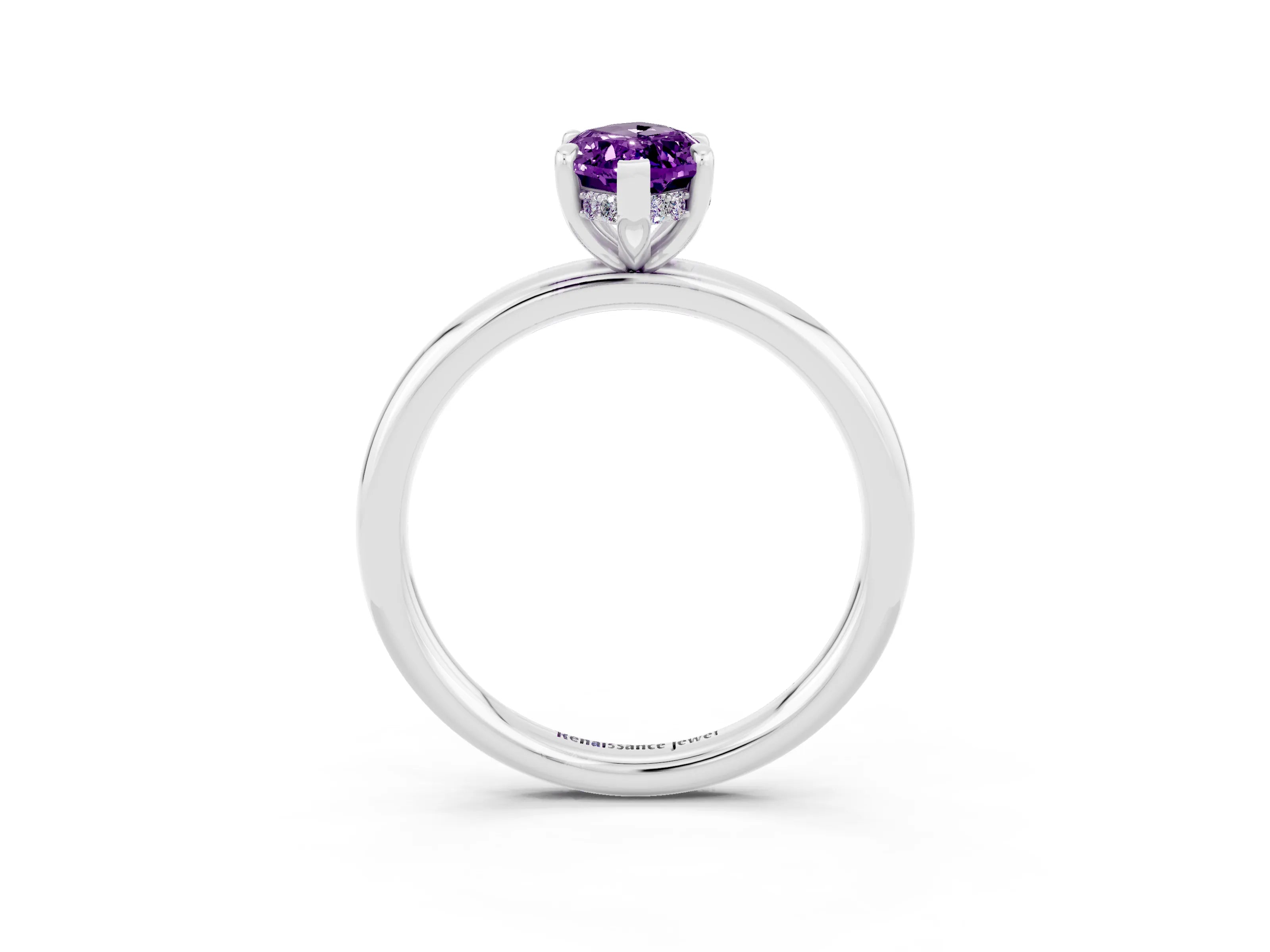 White gold Marquise Cut Amethyst Solitaire Ring with Thin Band and Four-Prong Setting_15