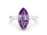 White gold Marquise Cut Amethyst Solitaire Ring with Thin Band and Prong Setting_12