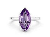 White gold Marquise Cut Amethyst Solitaire Ring with Thin Band and Prong Setting_36