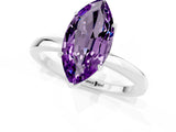 White gold Marquise Cut Amethyst Solitaire Ring with Thin Band and Prong Setting_37
