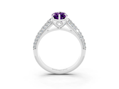 White gold Marquise Cut Amethyst Solitaire Ring with Three-Row Pavé Band and Four-Prong Setting_15