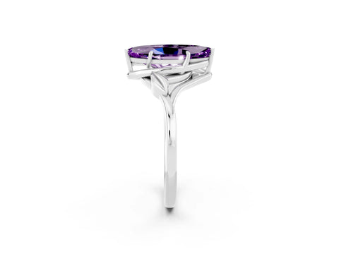 White gold Marquise Cut Amethyst Solitaire Ring with Twist Band and Four-Prong Setting_14