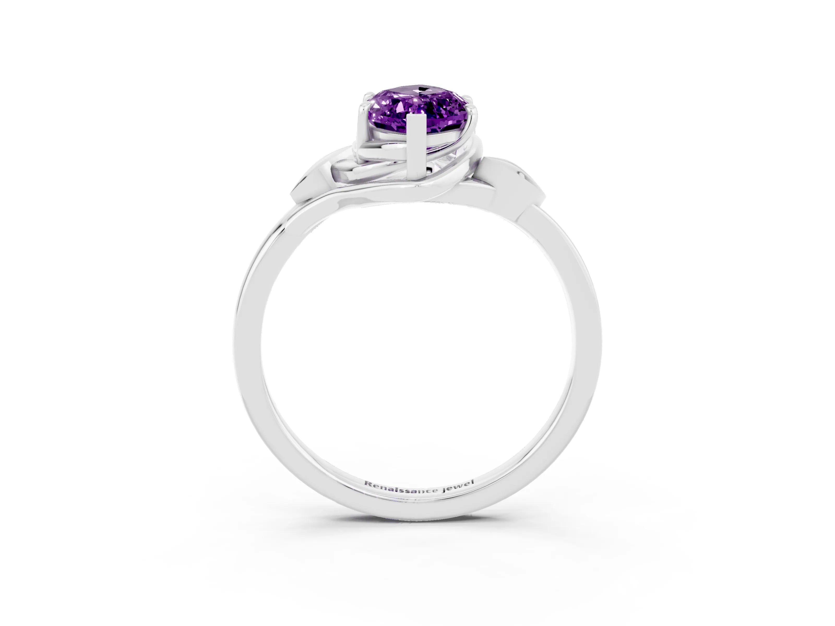 White gold Marquise Cut Amethyst Solitaire Ring with Twist Band and Four-Prong Setting_15