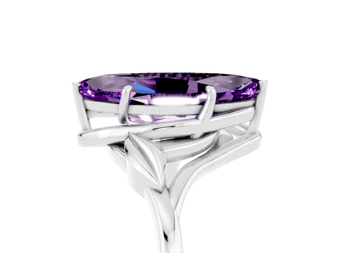 White gold Marquise Cut Amethyst Solitaire Ring with Twist Band and Four-Prong Setting_17