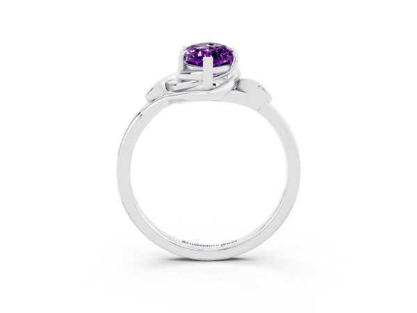White gold Marquise Cut Amethyst Solitaire Ring with Twist Band and Four-Prong Setting