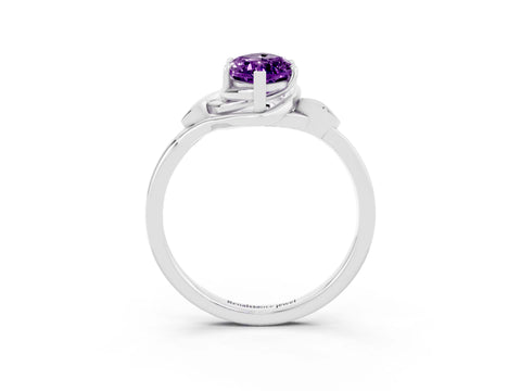 White gold Marquise Cut Amethyst Solitaire Ring with Twist Band and Four-Prong Setting_39
