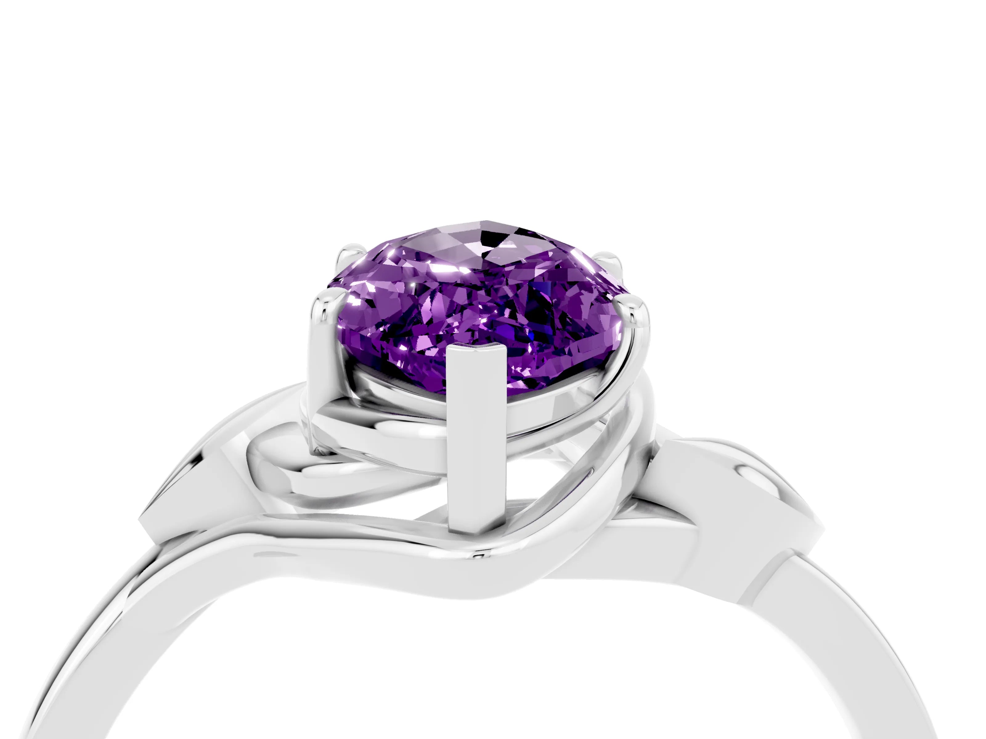 White gold Marquise Cut Amethyst Solitaire Ring with Twist Band and Four-Prong Setting_40