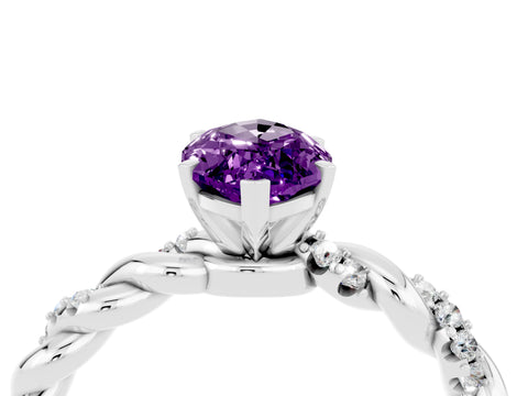 White gold Marquise Cut Amethyst Solitaire Ring with Twisted Band and Pavé Accents_4