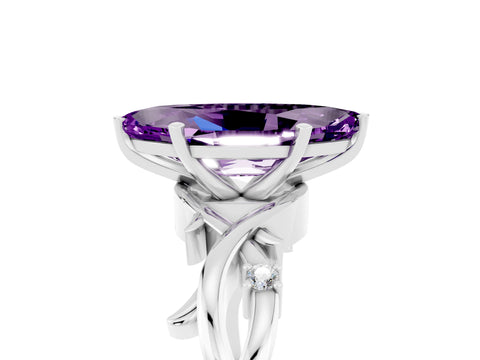 White gold Marquise Cut Amethyst Solitaire Ring with Twisted Band and Prong Setting_17