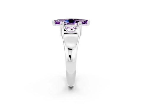 White gold Marquise Cut Amethyst Solitaire Ring with Wide Band and Prong Setting_2
