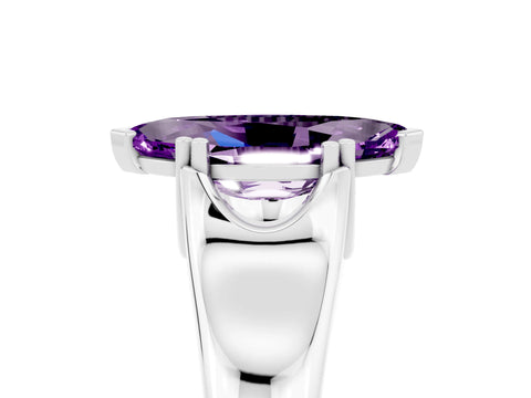 White gold Marquise Cut Amethyst Solitaire Ring with Wide Band and Prong Setting_5