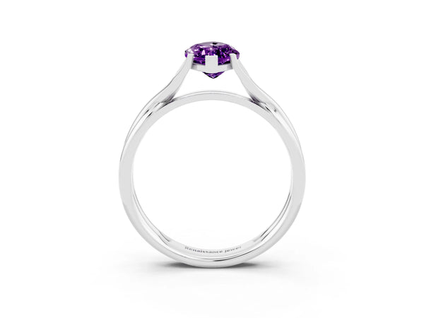 Platinum Marquise Cut Amethyst Solitaire Twist Band Prong Setting Ring