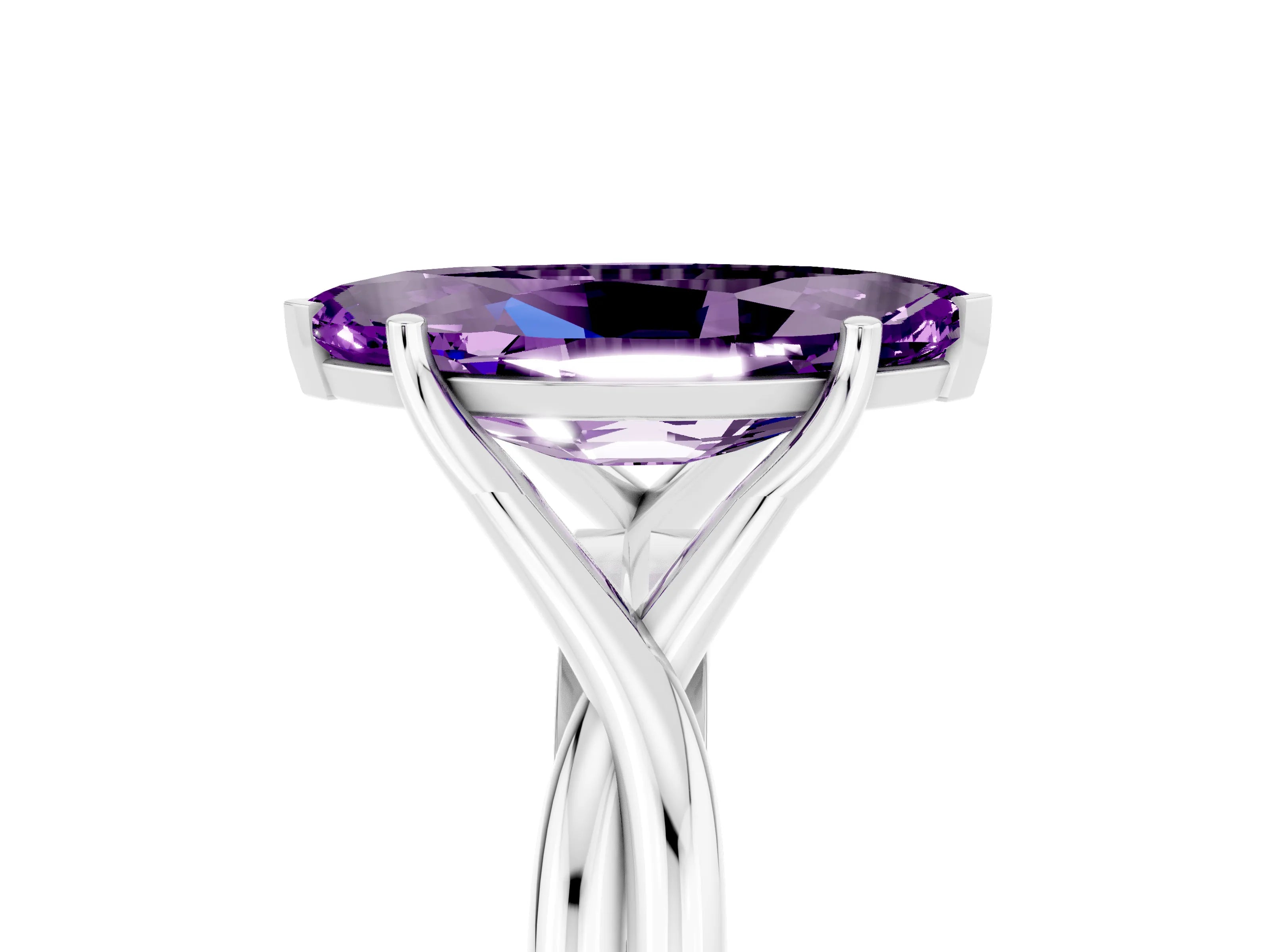 White gold Marquise Cut Amethyst Solitaire Twist Band Prong Setting Ring_41
