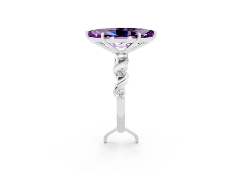 White gold Marquise Cut Amethyst Solitaire Twisted Band with Round  Accents and Prong Setting_14