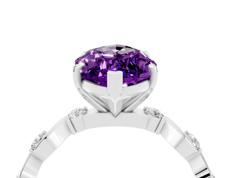 White gold Marquise Cut Amethyst Solitaire Twisted Band with Round  Accents and Prong Setting_16