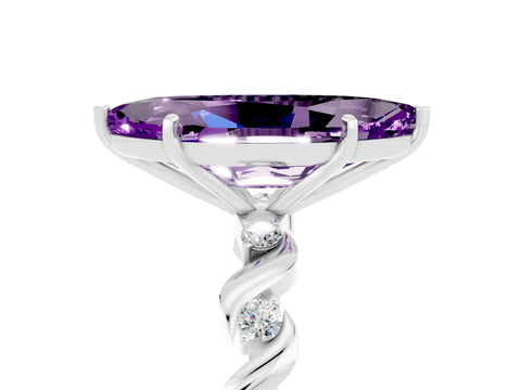 White gold Marquise Cut Amethyst Solitaire Twisted Band with Round  Accents and Prong Setting_17