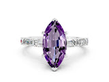 White gold Marquise Cut Amethyst Solitaire with Side Baguettes and Channel Set Band