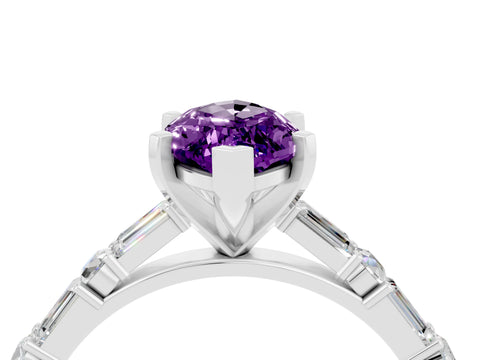 White gold Marquise Cut Amethyst Solitaire with Side Baguettes and Channel Set Band_4