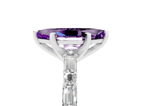 White gold Marquise Cut Amethyst Solitaire with Side Baguettes and Channel Set Band_5