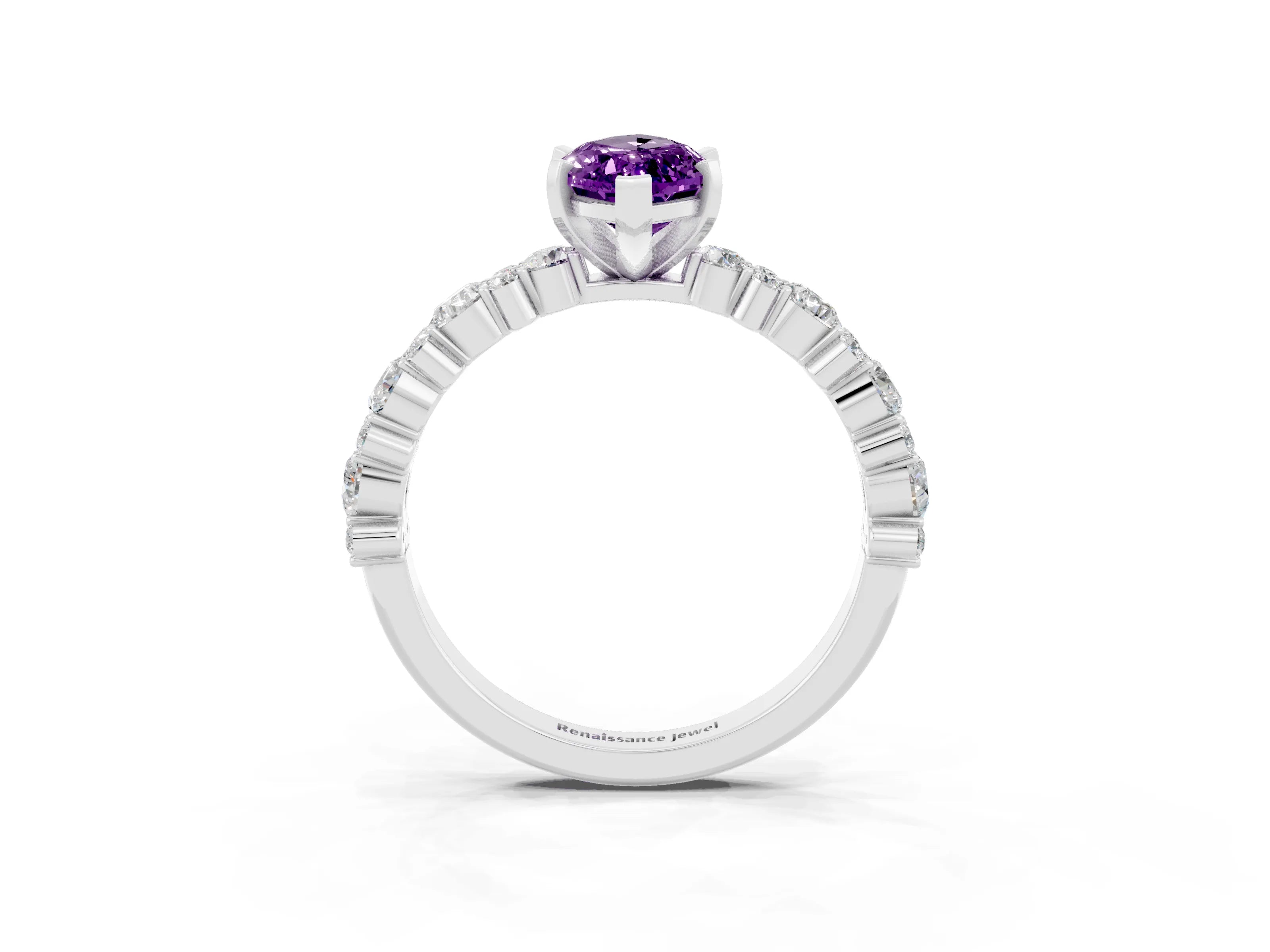 White gold Marquise Cut Amethyst Solitaire with Side Stones, Pave Band, Four-Prong Setting_39