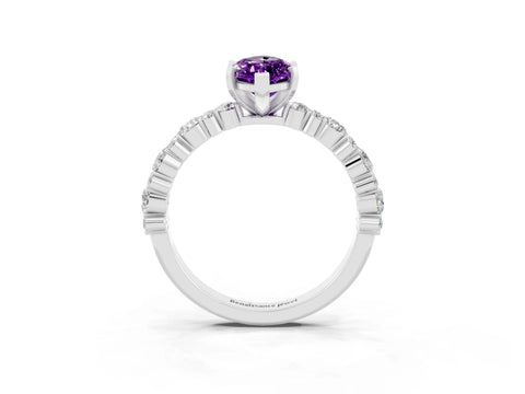 White gold Marquise Cut Amethyst Solitaire with Side Stones, Pave Band, Four-Prong Setting_39