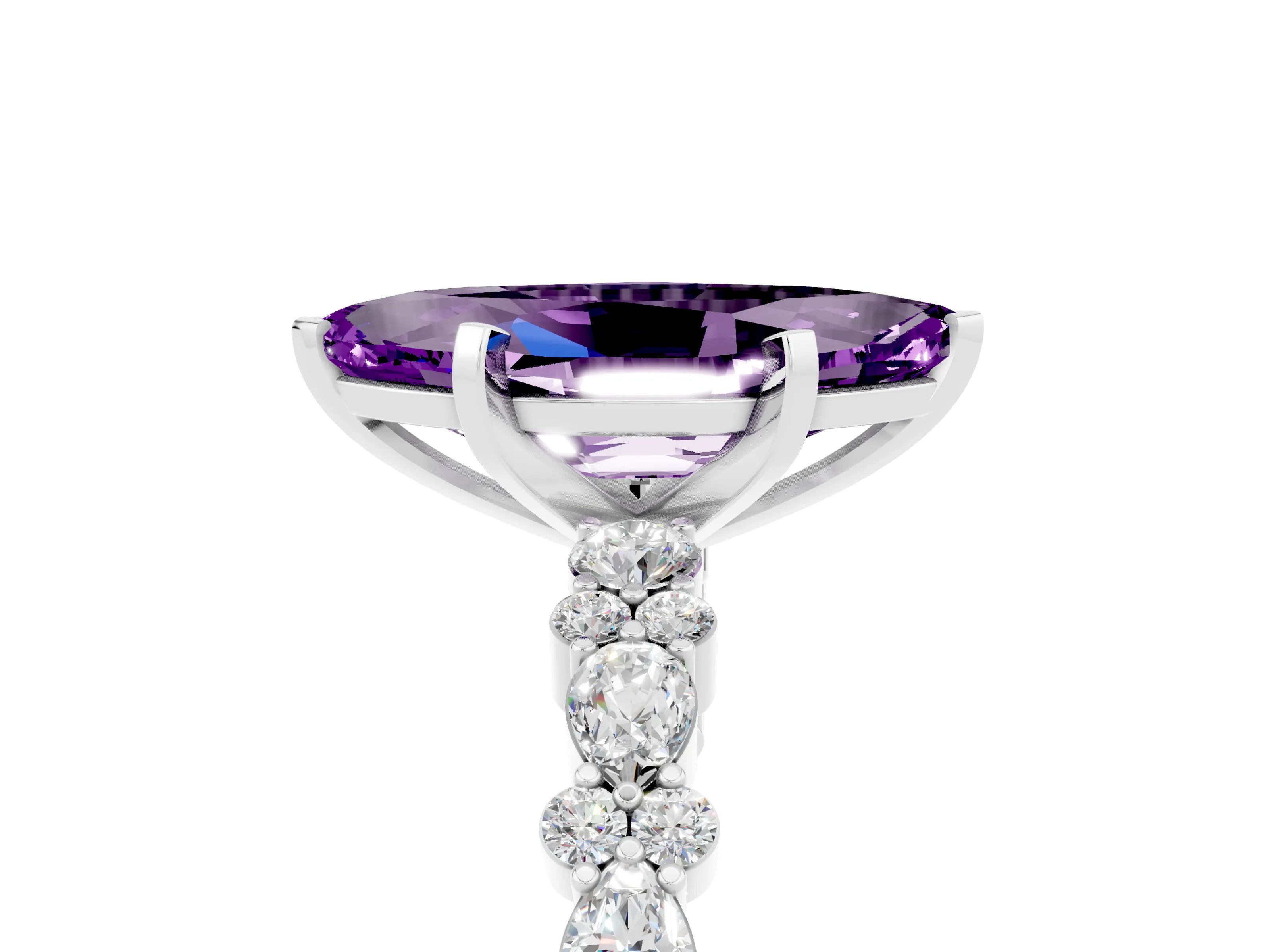 White gold Marquise Cut Amethyst Solitaire with Side Stones, Pave Band, Four-Prong Setting_41