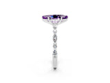White gold Marquise Cut Amethyst Solitaire with Side Stones on a Pavé Band and Four-Prong Setting_2