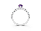 White gold Marquise Cut Amethyst Solitaire with Side Stones on a Pavé Band and Four-Prong Setting_3
