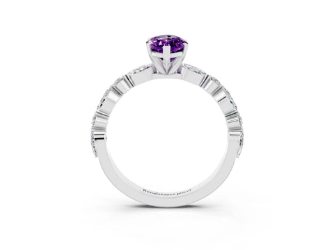 White gold Marquise Cut Amethyst Solitaire with Side Stones on a Pavé Band and Four-Prong Setting_3