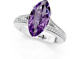 White gold Marquise Cut Amethyst Split Shank Engagement Ring with Pavé Band_1