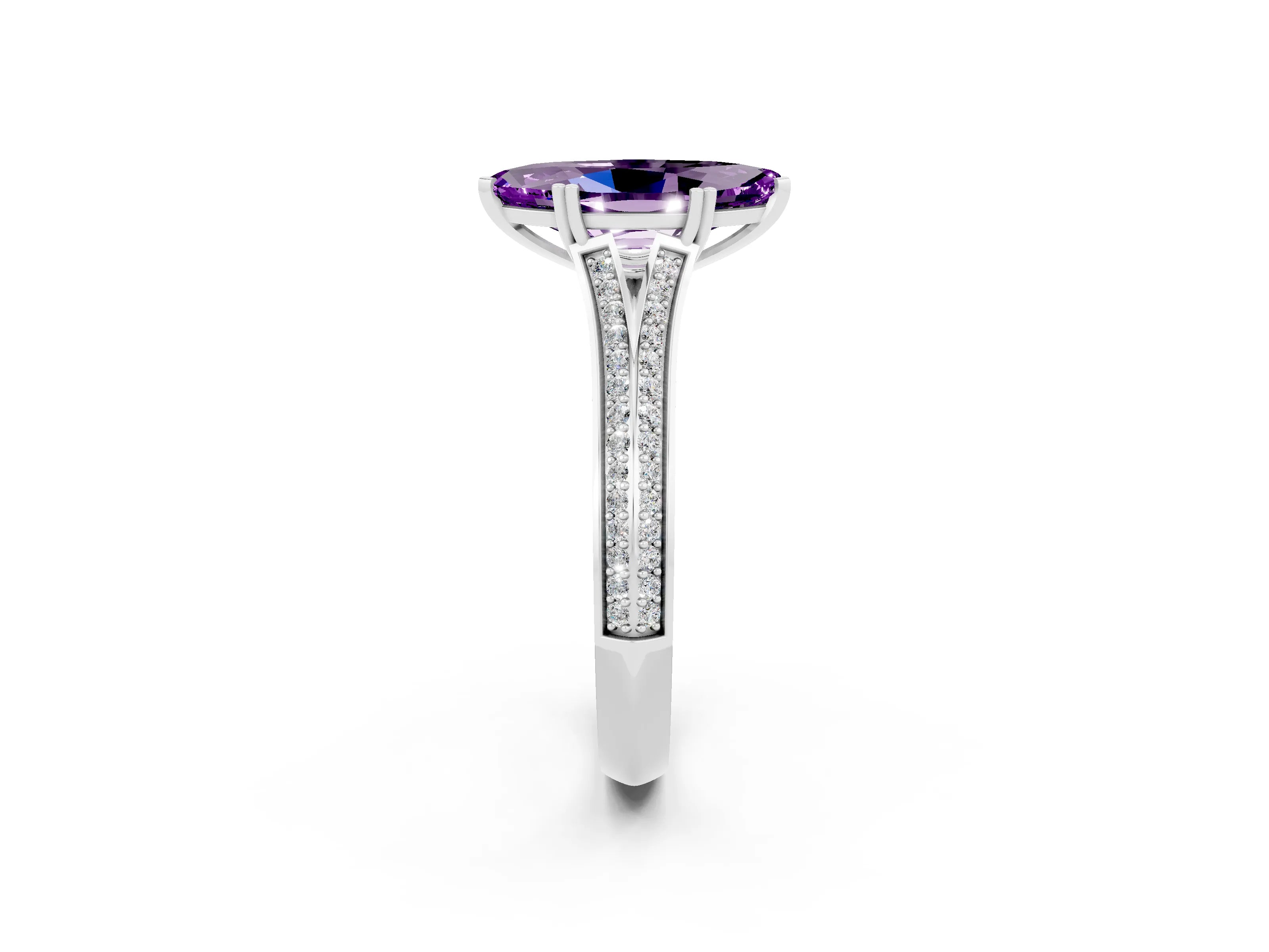 White gold Marquise Cut Amethyst Split Shank Engagement Ring with Pavé Band_2