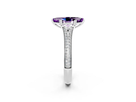 White gold Marquise Cut Amethyst Split Shank Engagement Ring with Pavé Band_2