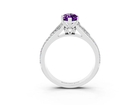 White gold Marquise Cut Amethyst Split Shank Engagement Ring with Pavé Band_3