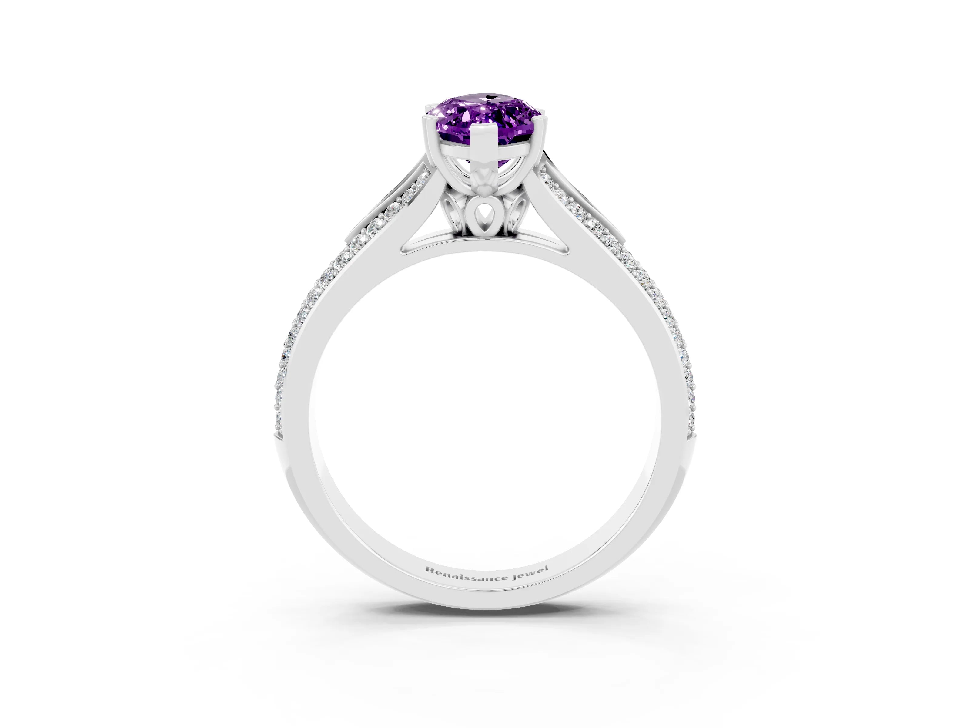 White gold Marquise Cut Amethyst Split Shank Engagement Ring with Pavé Band_3