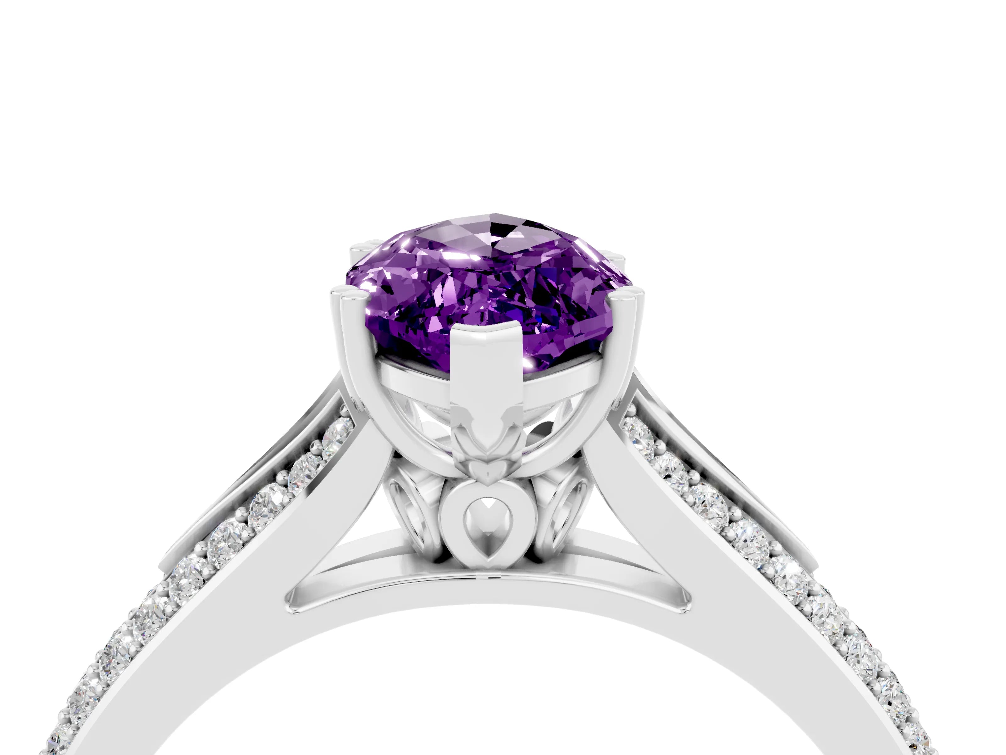 White gold Marquise Cut Amethyst Split Shank Engagement Ring with Pavé Band_4